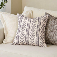 Doux Reversible Floral Block Print Pillow Cover Neutral Boho Farmhouse Striped Accent