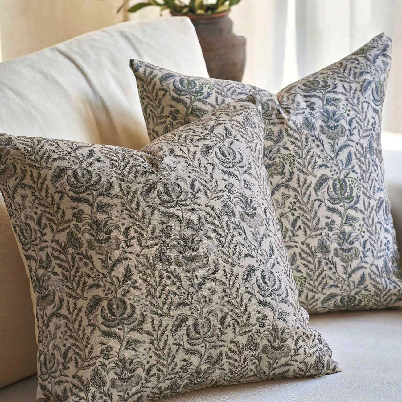 Caudry Block Print Floral Pillow Cover Cotton Rustic Farmhouse Decor-
