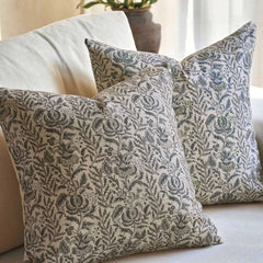 Caudry Block Print Floral Pillow Cover Cotton Rustic Farmhouse Decor