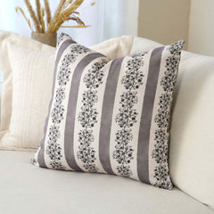 Avon Reversible Floral Block Print Throw Pillow Cover Vintage Striped Neutral Farmhouse Boho Decor