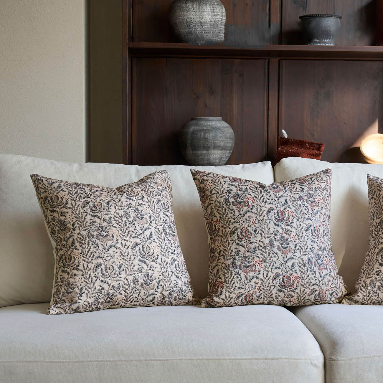 Caudry Block Print Floral Pillow Cover Cotton Rustic Farmhouse Decor-