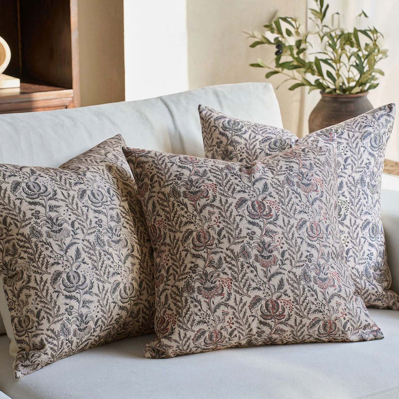 Caudry Block Print Floral Pillow Cover Cotton Rustic Farmhouse Decor-