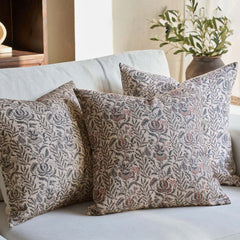 Caudry Block Print Floral Pillow Cover Cotton Rustic Farmhouse Decor
