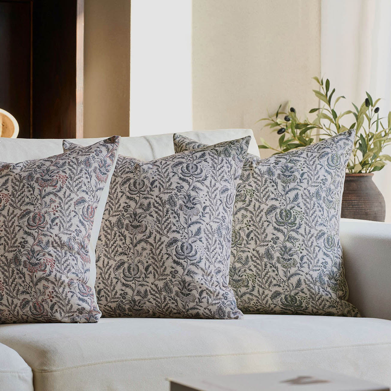 Caudry Block Print Floral Pillow Cover Cotton Rustic Farmhouse Decor-