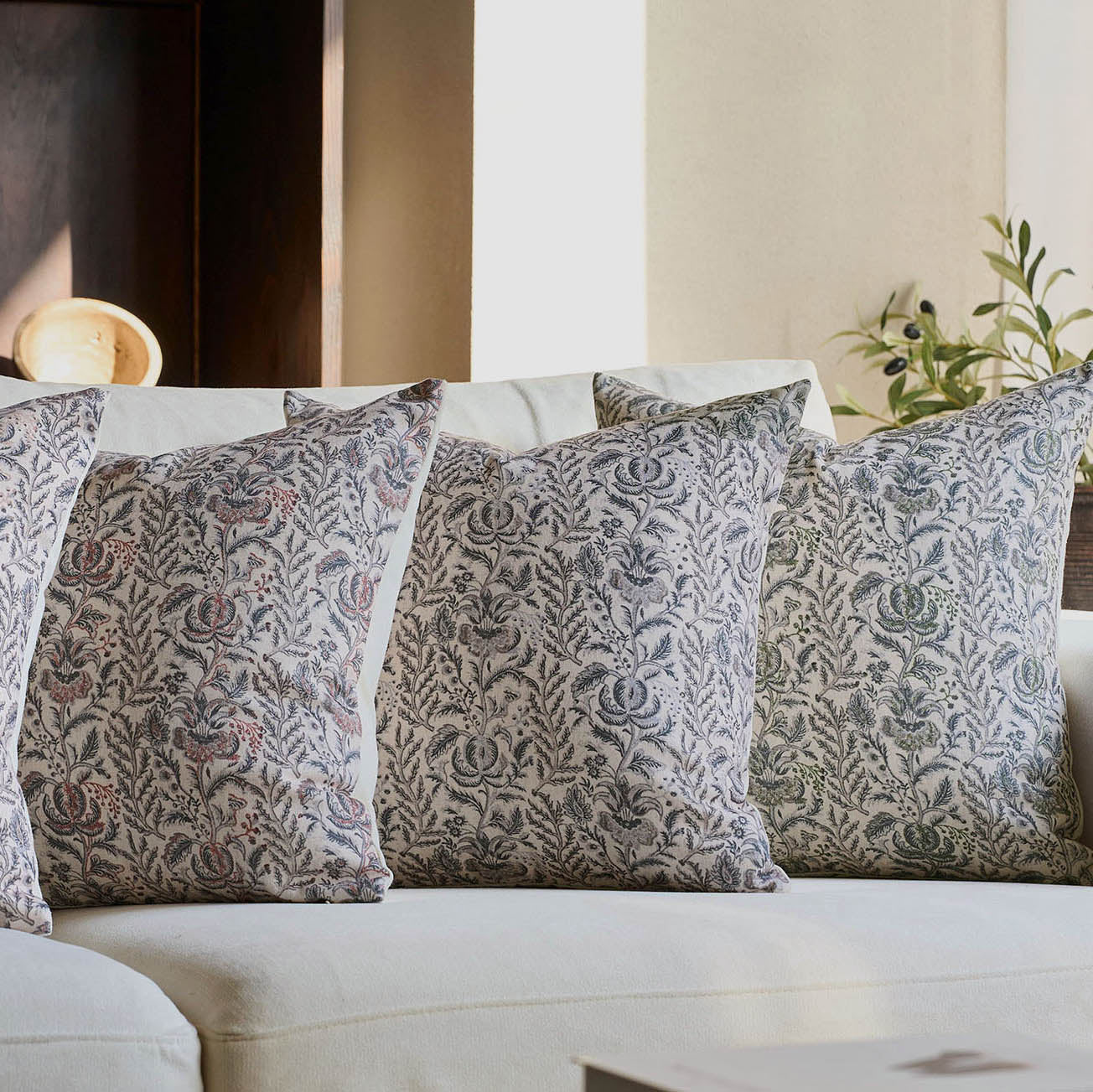 Caudry Block Print Floral Pillow Cover Cotton Rustic Farmhouse Decor-