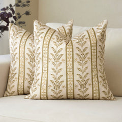 Doux Reversible Floral Block Print Pillow Cover Neutral Boho Farmhouse Striped Accent