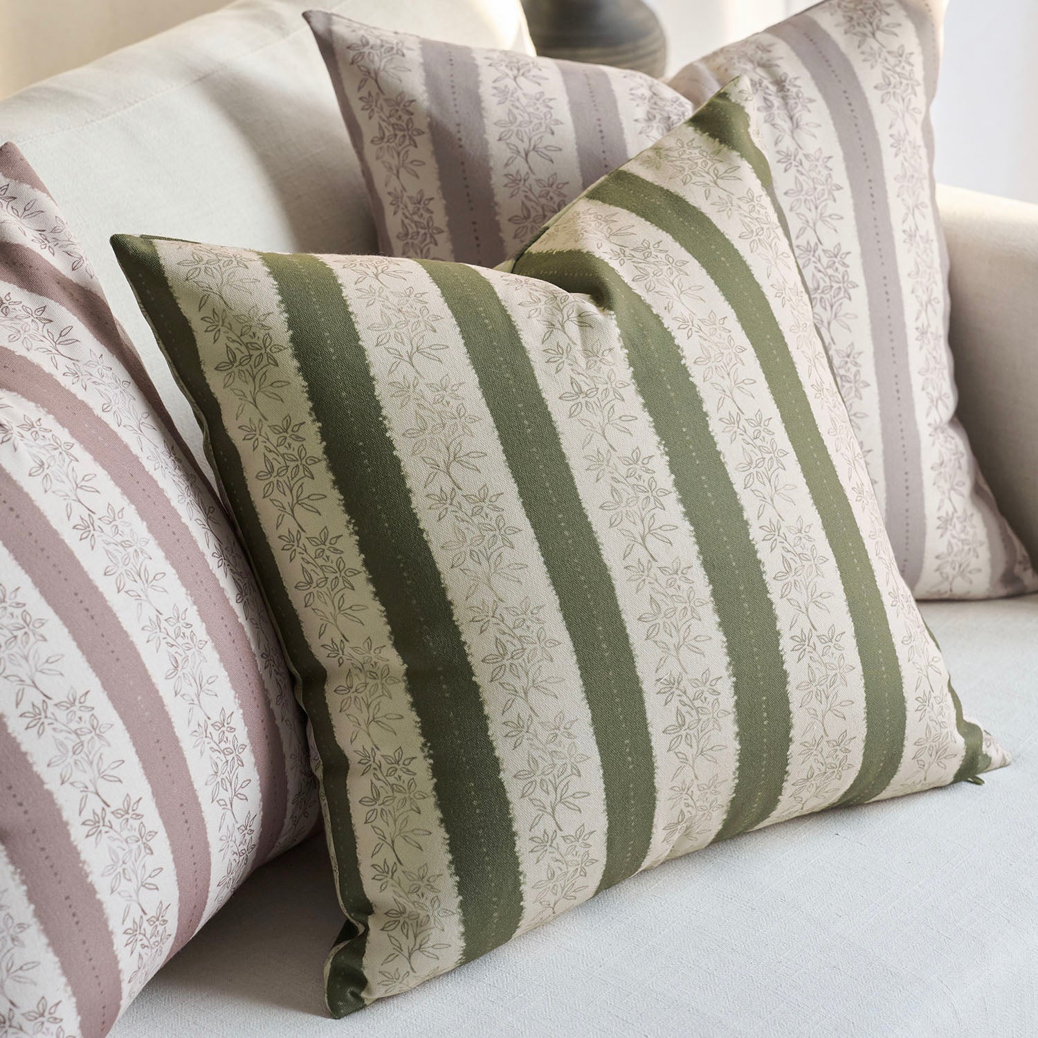 Avallon Stripe Floral Cotton Rustic Pillow Cover Reversible Cushion Case-