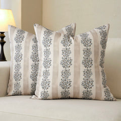 Avon Reversible Floral Block Print Throw Pillow Cover Vintage Striped Neutral Farmhouse Boho Decor