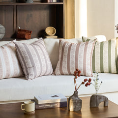 Avallon Stripe Floral Cotton Rustic Pillow Cover Reversible Cushion Case