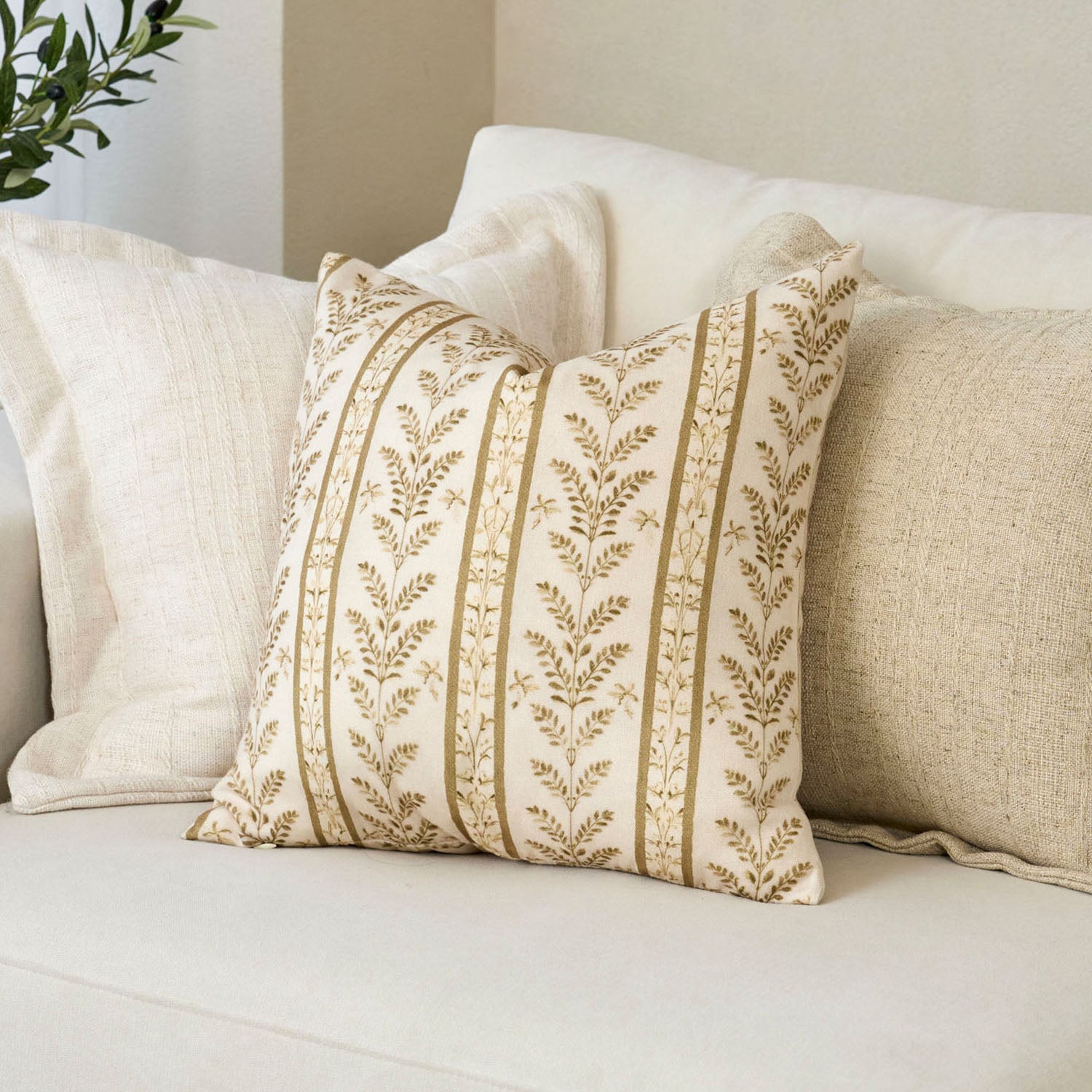 Doux Reversible Floral Block Print Pillow Cover Neutral Boho Farmhouse Striped Accent-