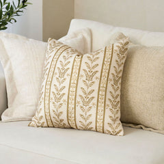 Doux Reversible Floral Block Print Pillow Cover Neutral Boho Farmhouse Striped Accent