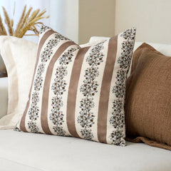 Avon Reversible Floral Block Print Throw Pillow Cover Vintage Striped Neutral Farmhouse Boho Decor