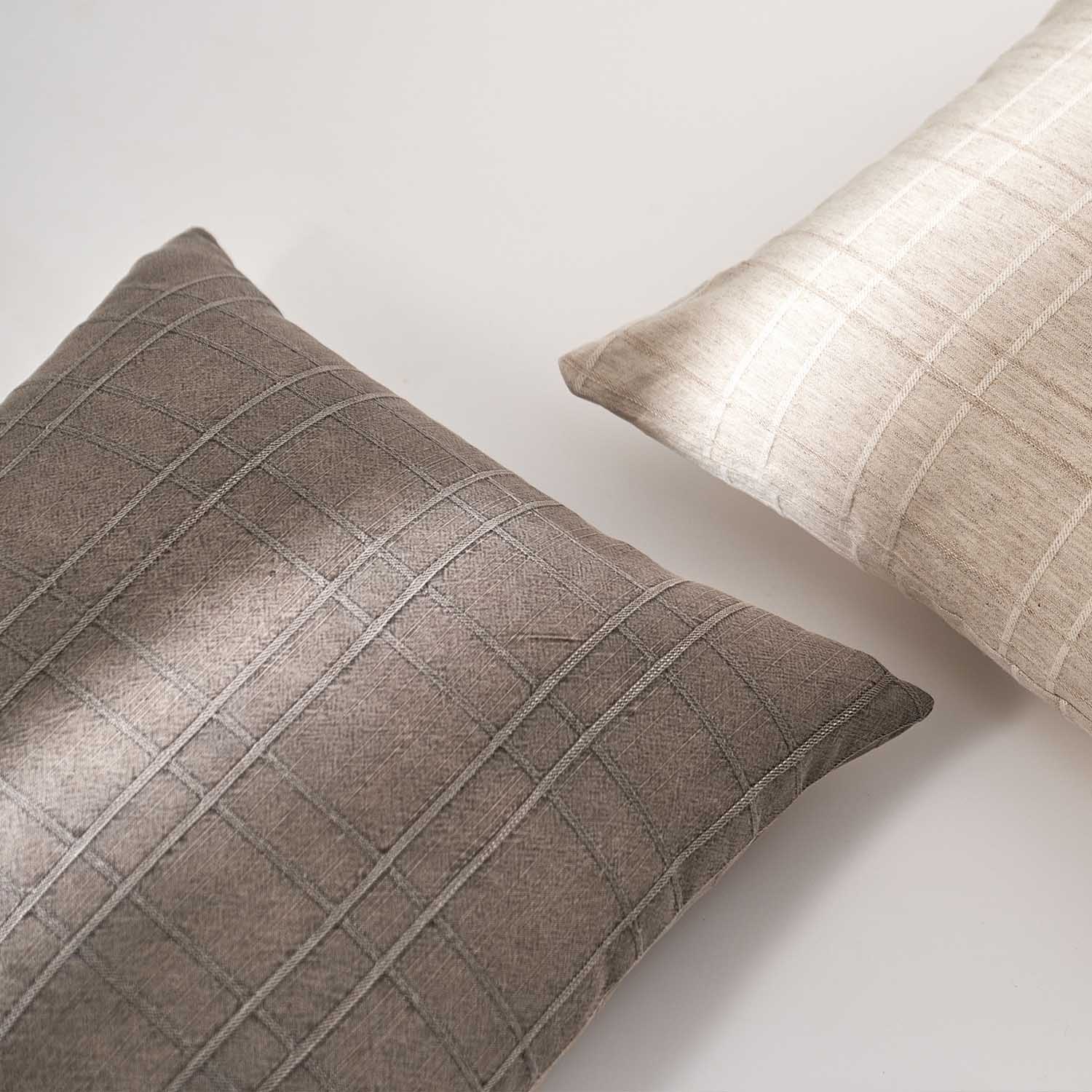 Crema Plaid Cotton Decorative Pillow Cover-