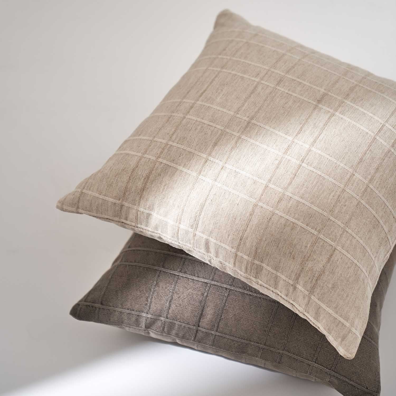 Crema Plaid Cotton Decorative Pillow Cover-