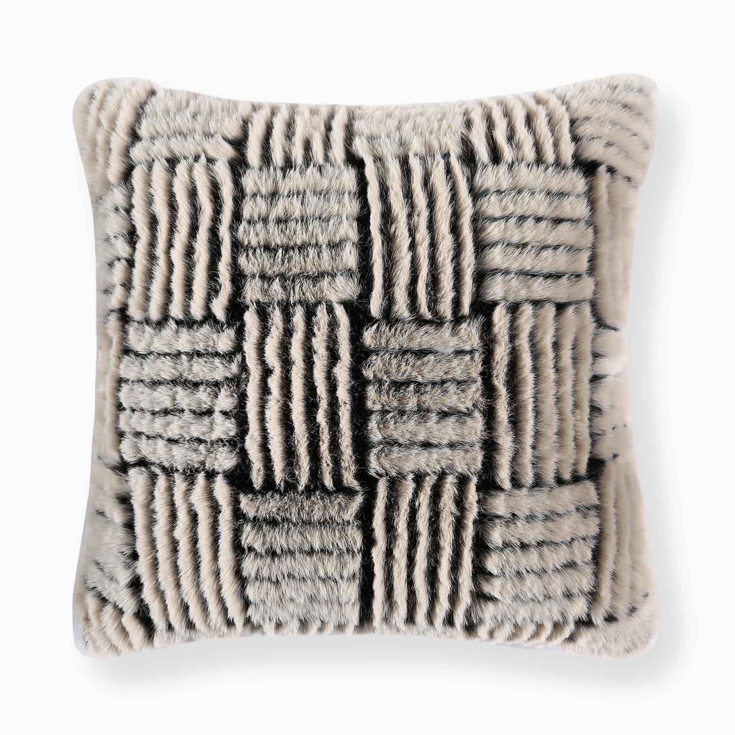 Naples Neutral Plaid Faux Fur Pillow Cover-